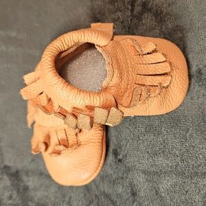 Soft Leather Fringe Pink Baby Moccasins  Shoes Booties Newborn - 6 month